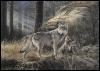 [gray wolf mom with sleepy pups-painting]